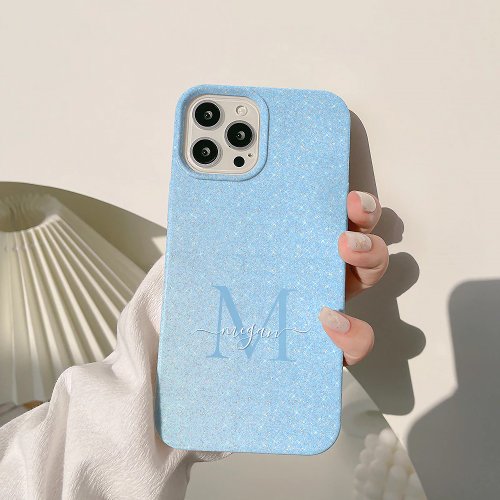 Blush Sky Blue Diamond Glitter  Ombre Custom Chic  iPhone 15 Pro Max Case