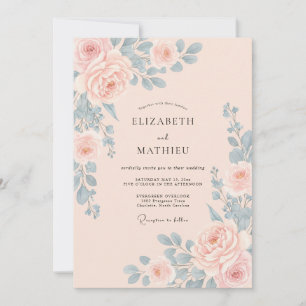 Blush Sky Blue Floral Wedding Invitation