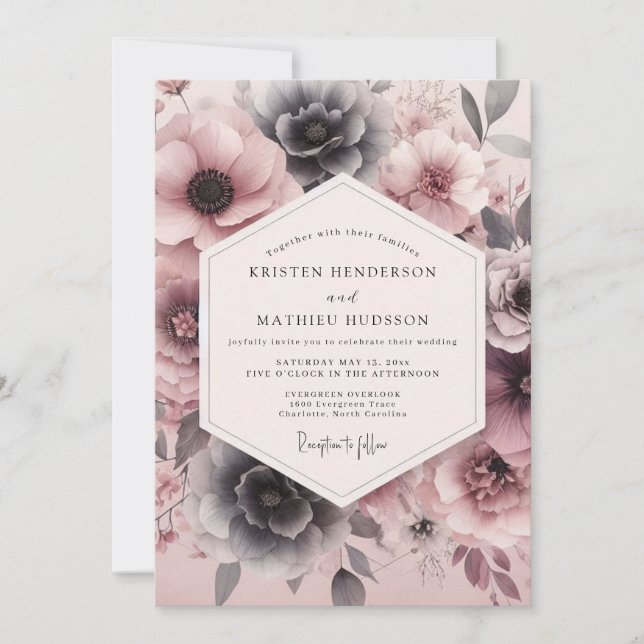 Blush Slate Moody Bloom Wedding Invitation (Front)