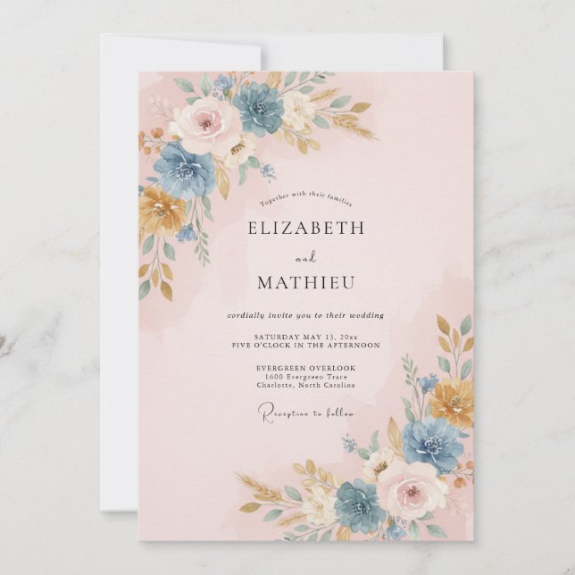 Blush Slate Peony Wedding Invitation (Front)