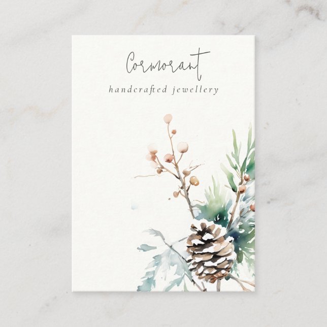 Blush Snow Winter Berries Blank Jewelry Holder Business Card (Front)