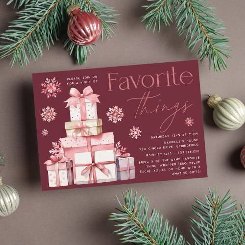 Blush Snowflake Christmas Favorite Things Party Invitation