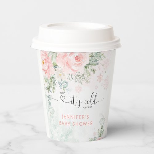 Blush snowflakes Baby its cold outside Paper Cups