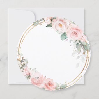 Blush Soft Pink Floral Gold Greenery Round Wedding Invitation | Zazzle