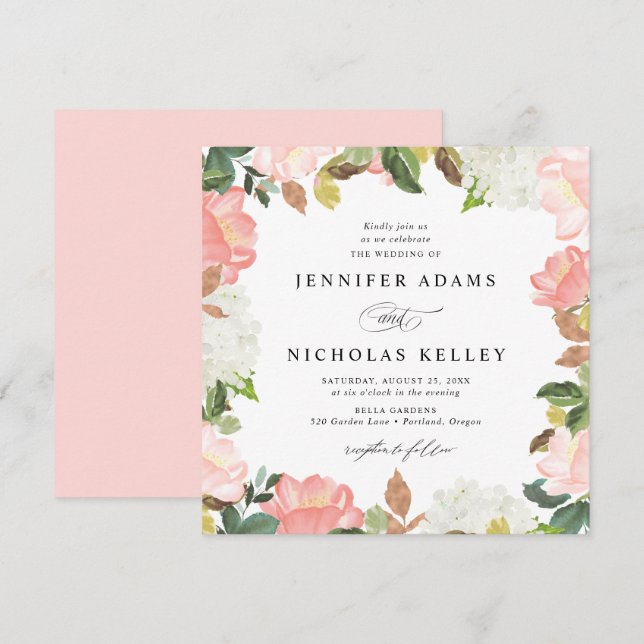 Blush Spring Floral | Square Wedding Invitation (Front/Back)