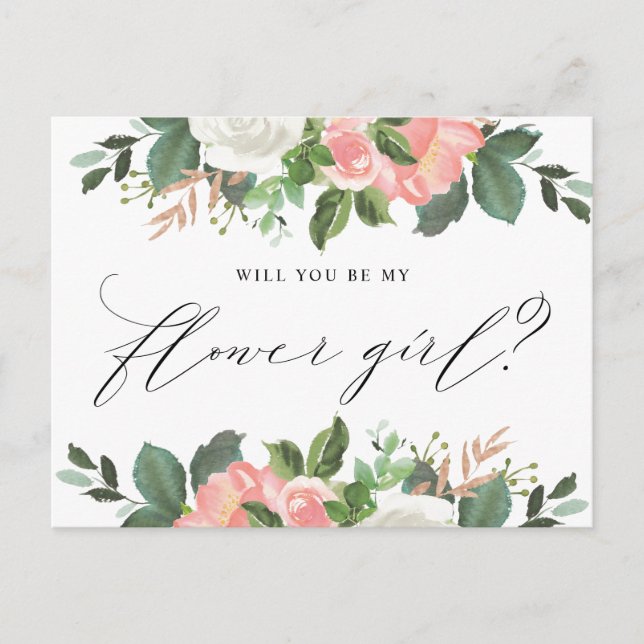 Blush Spring Floral Will You Be My Flower Girl Postcard (Front)