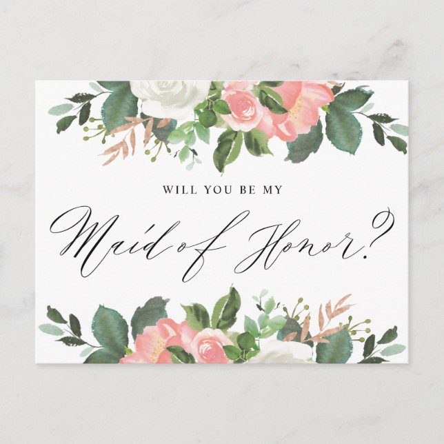 Blush Spring Floral Will You Be My Maid of Honor Postcard (Front)