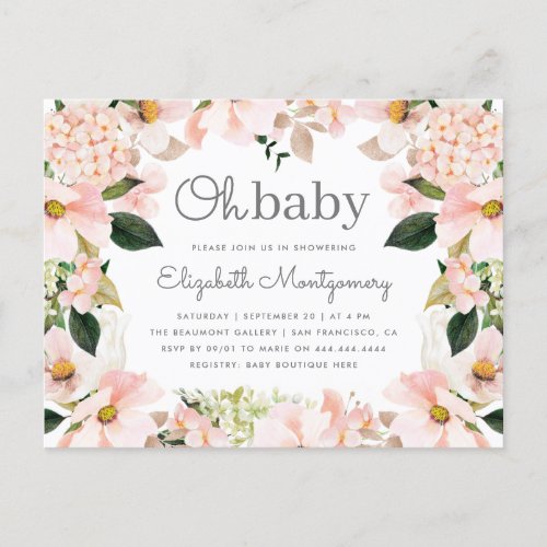 Blush Spring Floral Wreath Oh Baby Shower Invitation Postcard