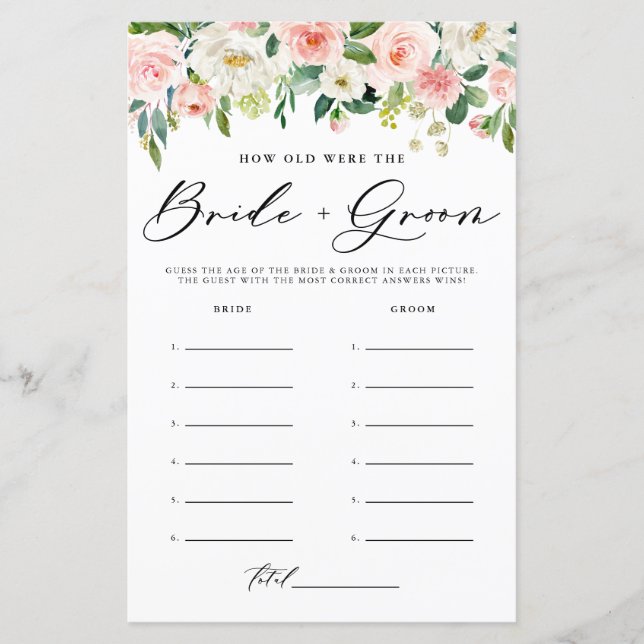 Blush Spring Flowers Bride and Groom Photo Game (Front)