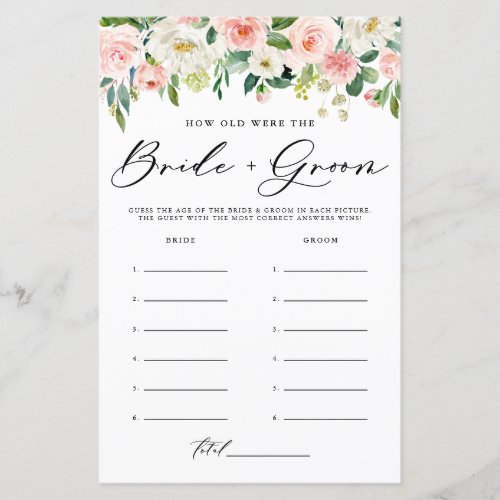 Blush Spring Flowers Bride and Groom Photo Game