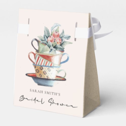 Blush Stacked Cups Floral Bridal Shower Tea Party Favor Boxes