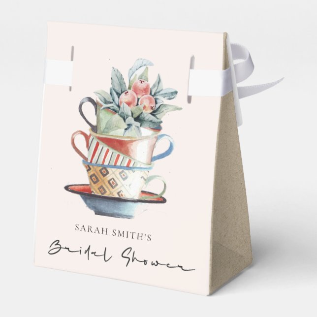 Blush Stacked Cups Floral Bridal Shower Tea Party Favor Boxes (Back Side)