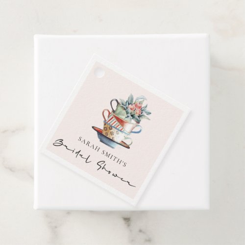 Blush Stacked Cups Floral Bridal Shower Tea Party Favor Tags