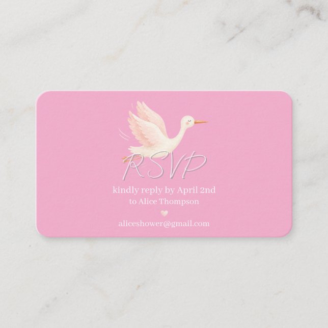 Blush Stork RSVP Baby Shower Card (Front)
