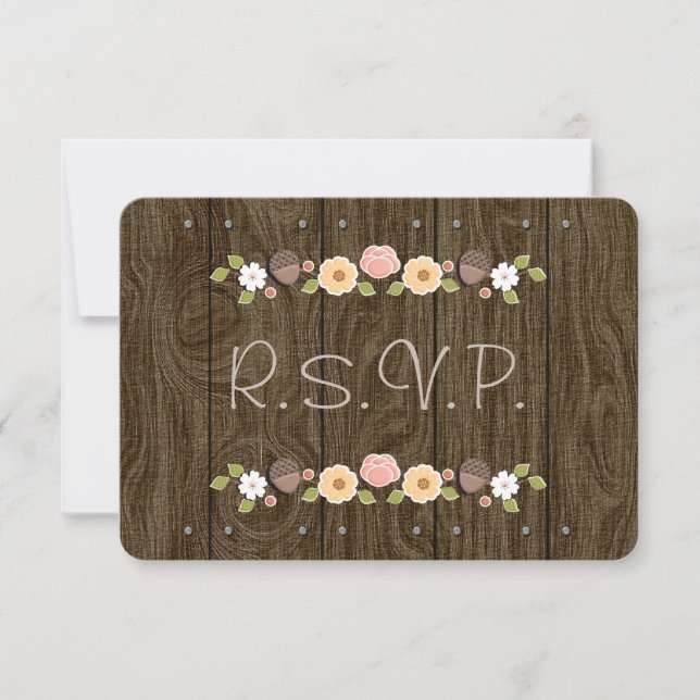 Blush String of Lights Acorn Rustic Wedding RSVP (Front)
