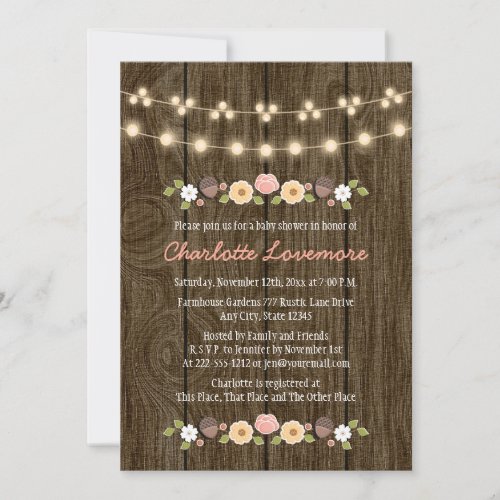 Blush String of Lights Fall Rustic Baby Shower Invitation