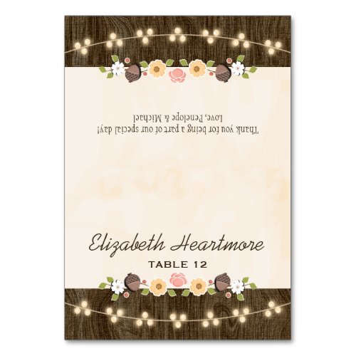 Blush String of Lights Fall Rustic Tent Place Card