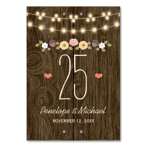 BLUSH STRING OF LIGHTS RUSTIC FALL TABLE NUMBER