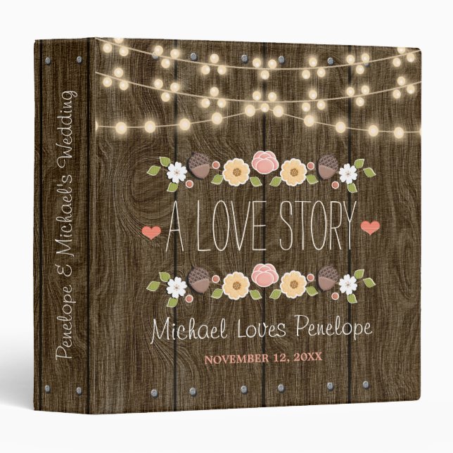 Blush String of Lights Rustic Fall Wedding Binder (Front/Spine)