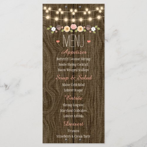 Blush String of Lights Rustic Fall Wedding Menu