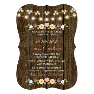 Blush String of Lights Rustic Sweet 16 Card