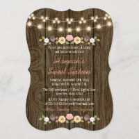 Blush String of Lights Rustic Sweet 16 Invitation