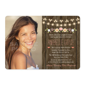 Blush String of Lights Rustic Sweet Sixteen Invitation