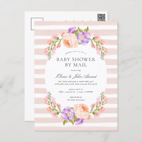 Blush Stripe and Bloom Baby Shower Invitation