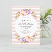 Blush Stripe and Bloom Birthday Brunch Party Invitation (Standing Front)