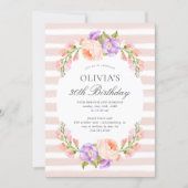 Blush Stripe and Bloom Birthday Brunch Party Invitation (Front)