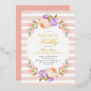 Blush Stripe and Bloom Bridal Brunch and Bubbly Foil Invitation