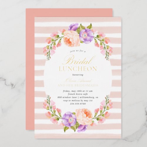 Blush Stripe and Bloom Bridal Luncheon Foil Invitation