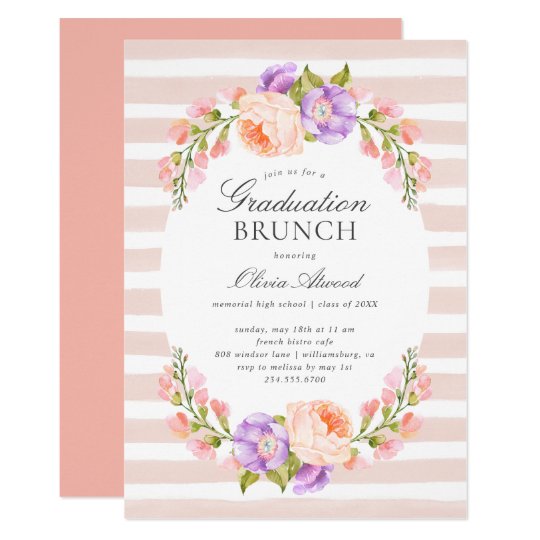 Blush Stripe and Bloom Graduation Brunch Invitation | Zazzle.com