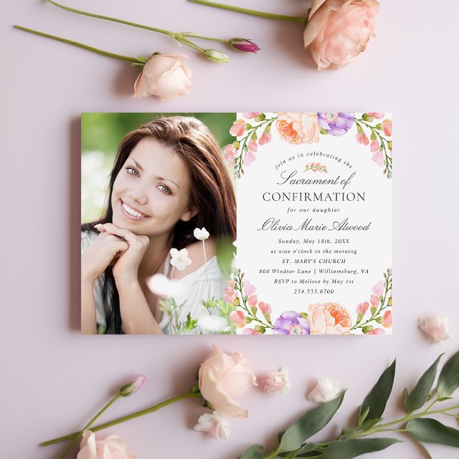 Blush Stripe and Bloom Photo Confirmation Invitation (Creator Uploaded)
