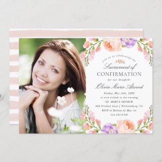 Blush Stripe and Bloom Photo Confirmation Invitation