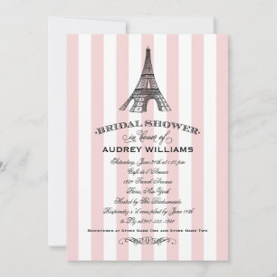 Blush Stripe Eiffel Tower Wedding Bridal Shower Invitation