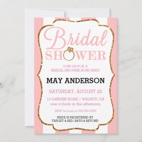 Blush Stripe Gold Glitter Bridal Shower Invitation