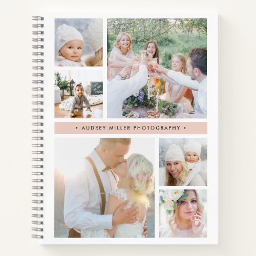 Blush Stripe Personalized Photo Collage Notebook