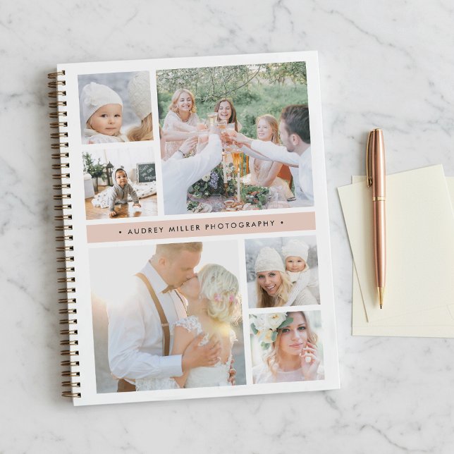 Blush Stripe Personalized Photo Collage Notebook (Creator Uploaded)