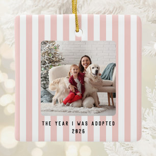 Blush Stripe Pet Adoption Photo Keepsake Ceramic Ornament