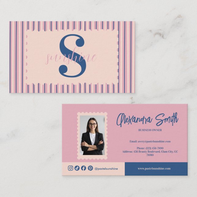 Blush Stripe Photo Boutique Branding Business Card (Front/Back)