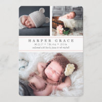 Blush Stripe | Photo Collage Birth Announcement