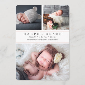Blush Stripe | Photo Collage Birth Announcement