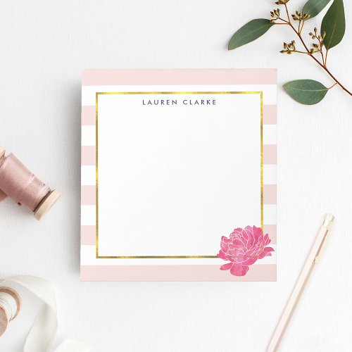 Blush Stripe  Pink Peony Personalized Notepad