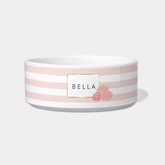 Blush Stripe & Pink Peony Personalized Pet Bowl