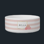 Blush Stripe & Pink Peony Personalized Pet Bowl<br><div class="desc">Pamper your pooch! This pet bowl features a delicate pink stripe background,  faux gold border,  and a group of peonies in pretty blush tones. Coordinates with our Pink Stripe & Blush Peony pet goodies,  office supplies,  home goods and accessories. Customize with a monogram,  name or text of your choice!</div>