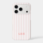Blush Stripe Vintage Design Tiny Initials Monogram iPhone 17 Pro Case<br><div class="desc">Soft, warm, and quietly charming. This peachy blush phone case brings vintage preppy vibes with a modern, easygoing twist. The muted blush tone feels sun-washed and timeless—more classic wardrobe staple, less trend-of-the-week. Inspired by heritage style and cozy neutrals, this case is made to blend beautifully into everyday life while still...</div>