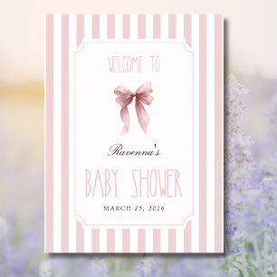 Blush Striped Bow Elegant Baby Shower Welcome Foam Board