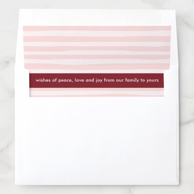 Blush Stripes Bugundy With Text Christmas Holiday Envelope Liner (In Envelope)