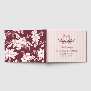 Blush Stripes Burgundy Florals Monogram Wedding Guest Book